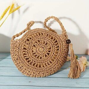Straw Woven Bag Crossbody Purse Round Summer Beach Shoulder Bag Tassel NWOT